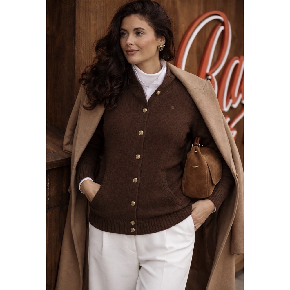 VTG Ralph Lauren Equestrian Horse Button Wool Cashmere Hoodie Cardigan M